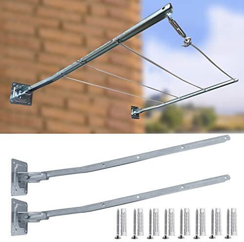 parpyon® Bracci Stendibiancheria da balcone esterno, Stendibiancheria da parete o ringhiera in ferro per filo per stendere il bucato prodotto 100% Italiano (A Muro, Acciaio Zincato)
