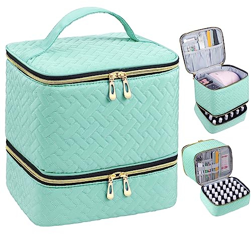 RZMAYIS Nail Polish Organizer, Nail Polish Storage Holds 30 Bottles & Nail Lamp, Double Layer Nail Bag Organizer Case, Portable Nail Polish Holder for Nail Tech Travel & Manicure Kit