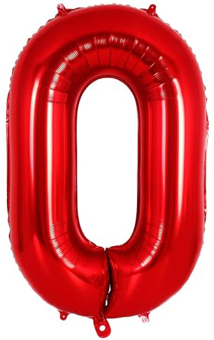 Ponmoo Foil Palloncini Numeri 0 Rosso 40 (101cm), Gonfiabili Elio o Aria, Gigante Numero 0-9, 10-29, 30-100, Granda Palloncino per Anniversario, Decorazione Feste di Compleanno