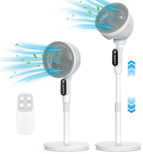 Timiyou Ventilador de Pie DC Silencioso 26dB para Dormitorio, 6V/3M, Oscilación 75° Inclinación 90°, Alcance 10m, Altura 80-100cm, Temporizador 9H, Mando y Pantalla LED