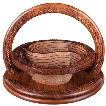 SUZEPER Handmade Wood Carving Fruit Plate, Wooden Folding Fruit Plate, Creative Foldable Dried Fruit Basket Collapsible Bread Nuts Baskets, Gift Basket Fruit Bowl, Two grids