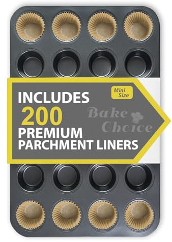Bake Choice Inclusi 200 Pezzi Pirottini in Carta,Muffin Stampo Mini,Teglia Muffin 24,Rivestimento Antiaderente per Cupcake