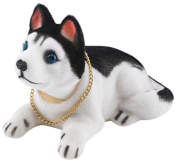 Décoration de voiture en forme de chien qui hoche la tête secoue la tête en secouant la tête - Poupée chien mignon à tête branlante pour décoration intérieure de voiture, husky sibérien 1 pièce