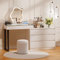 BROTTAR Vanity Dressing Tables with LED Lights, Glass Top Vanity Table Makeup Desk with Cloud-Shaped Mirror and 5 Drawers, White Dresser with Charging Station for Bedroom