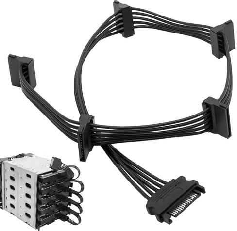 QTMMC 15-Pin SATA Power Splitter Adapter - 1 Male to 5 Female Cables for HDD/SSD/Optical Drives - 20-Inch