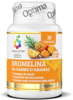 Bromelina da Gambo d'Ananas 2500 GDU - drenaggio dei liquidi e microcircolo - Senza Glutine e Vegano - 30 compresse