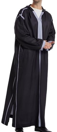 Djellaba Homme à Capuche Ramadan Eid de Prière Qamis Homme Priere Islamique avec Finitions Caftan Marocain Jellaba Musulman Abaya Dubai Manches Longues Kaftan Jalabiya Robe Chemise Longue Kamis Hoodie