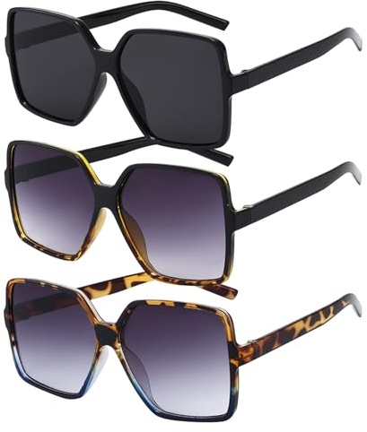 TYXHXTF 3 Pcs Lunettes de Soleil Femme Oversize Classique, UV400 Surdimensionnées Lunettes Classique Grand Cadre Designer Protection UV400