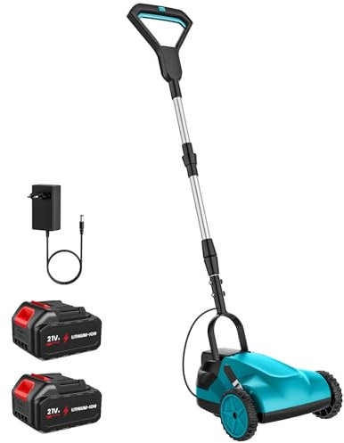 Akku-Rasenmäher, 21V Handrasenmäher mit 2 × 4,0 Ah Akku, Bürstenloser Motor, 6500RPM, Schnittbreite 21 cm, Schnitthöhe Einstellbar 26/41/56 mm, Doppeltes Schutzdesign, klein und Tragbar, für Rasen
