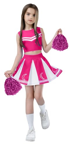 Generico Costume da Cheerleader Bambina Vestito da Cheerleading per Football Americano con Pompon Calzini CheerleaderCarnevale O Evento Sportivo Fancy Dress Up per Bambini (5-6 Years)