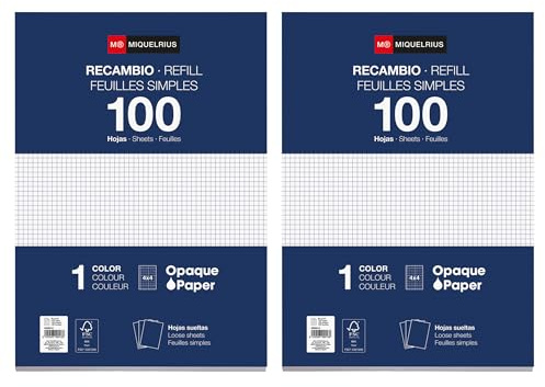Miquelrius - 200 Hojas Sueltas Cuadriculadas 4 x 4 mm, Recambio A4