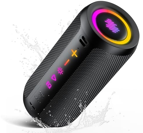 TIMU Altavoz Bluetooth 5.4 Potente, 25W Altavoces Bluetooth con 2 Modos EQ, Correa de Transporte, Compatible con PC, 8 Modos RGB, 24H de Reproducción, Emparejamiento TWS, IPX7, Micro SD y AUX