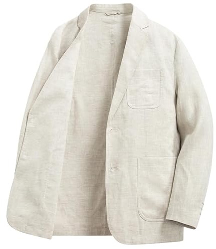 Genérico Chaqueta Americana Hombre, Chaqueta De Lino para Hombre, Blazer, Cuello Vuelto, Chaquetas De Traje, Dos Botones, Ligera, Sin Forro, Estilo Deportivo, Corte Ajustado, Verano, Exterior, Sola