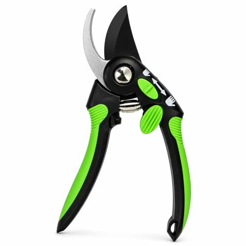 Tijeras de Podar 21 cm Profesionales – Corte Preciso con Revestimiento Antiadherente – Apertura Regulable y Bloqueo de Seguridad – Para Jardín, Plantas y Arbustos (Corte 12 mm)