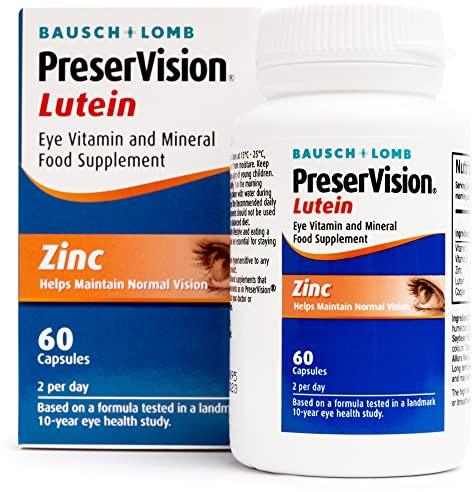 PreserVision Lutein by Bausch + Lomb, Lutein, Zinc, Copper and Vitamin C and E, Eye Vitamin and Mineral Food Supplement, Two Soft Gel Capsules per Day