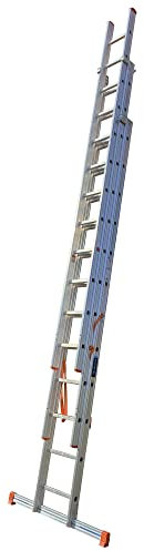 TB Davies TRADE Triple Extension Ladder, 4.0 Meter / 13.12 Feet, Extends to 10.0 Meters / 32.80 Feet, Comfort D-Shaped Rungs, 3-Year Warranty, EN131 Professional