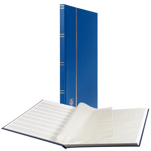 LIGHTHOUSE – “BASIC” Hard Cover Stockbook for Stamps – 16 White Cardstock 9”x12” (A4) Pages with Glassine Strips - Blue