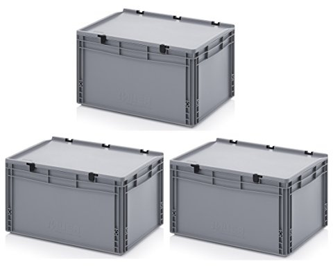 3 x Euro bandeja 60 x 40 x 33,5 Tapa con bisagras, incluye ZOLLSTOCK Juego de 3