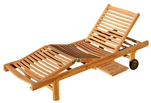 ALEOS. echt Teak Sonnenliege Gartenliege Strandliege Holzliege Holz vielfach verstellbar mit Tisch sehr robust Modell Cozy