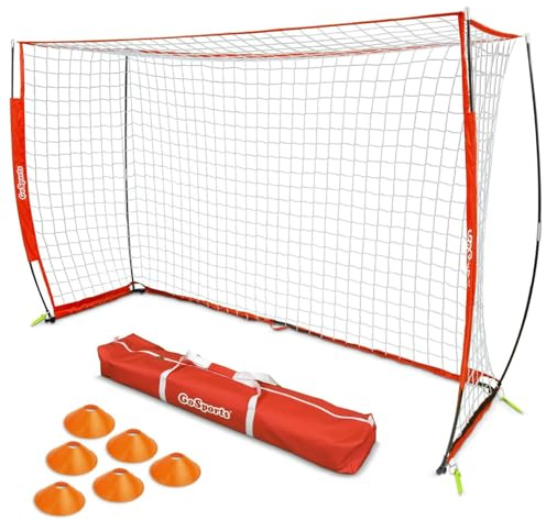 GoSports ELITE Futsal Soccer Goal - 3 M x 2 M Size, Foldable Bow Type Frame and Net - Play & Train Like The Pros, Includes Carry Bag and Agility Cones