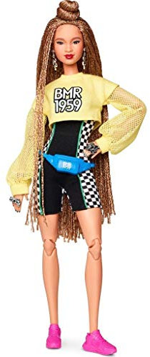 Barbie GHT91 BMR 1959 Streetwear Signature bewegliche Puppe mit geflochtenem Haar und Radlerhose, inkl. Accessoires und Puppenständer
