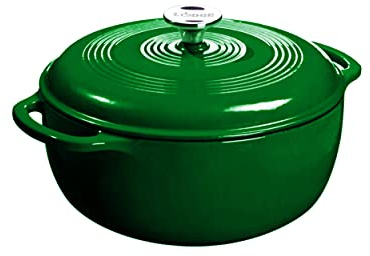 Lodge 6 Quart Enameled Cast Iron Dutch Oven with Lid – Dual Handles – Oven Safe up to 500° F or on Stovetop - Use to Marinate, Cook, Bake, Refrigerate and Serve – Evergreen