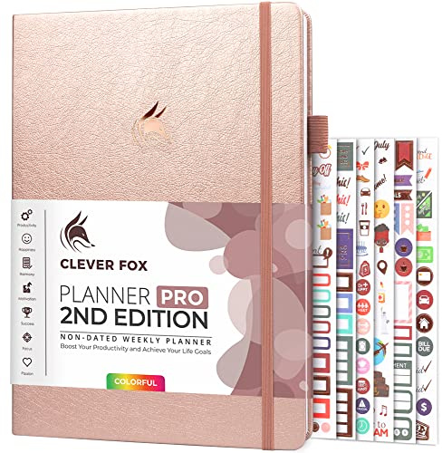 Clever Fox Planner PRO 2nd Edition – Undated Weekly Agenda for Tasks & Time Management – Life Organizer with To-do List, 21.5x28cm (Rose Gold)