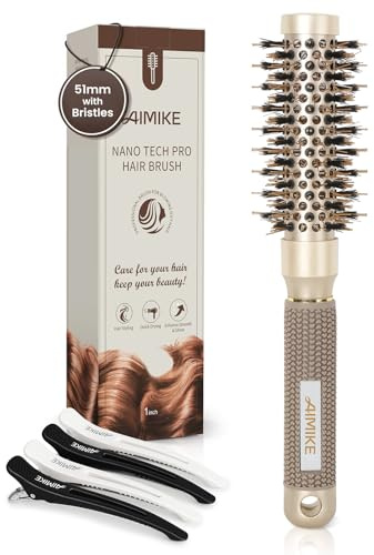 AIMIKE Brosse à cheveux ronde, nano céramique thermique et ionique, petites brosses rondes avec poils de sanglier pour le séchage, le coiffage, le bouclage et la brillance (baril de 2.5 cm)