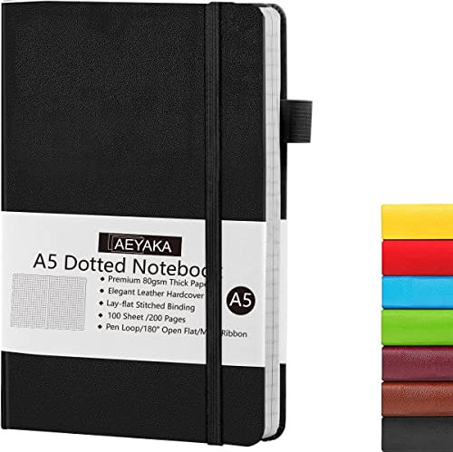 AEYAKA Dotted notizbuch A5 Journal Notizbuch A5 Dotted Tagebuch Hardcover und Elastischem Verschlusst Stifthalter PU-Lederhülle Thick 80gsm Paper, 15 x 21 cm