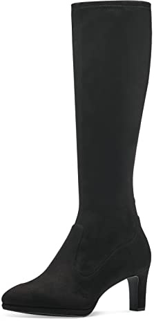 Tamaris Botas de Caña Larga para Mujer, Textiles, Tacón Cuadrado, Veganas, Negro, 36 EU