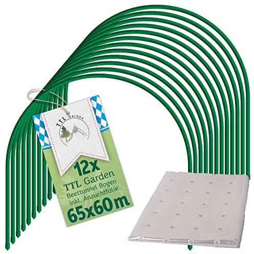 TTL Garden - 12 x 65 x 60 cm túneles perforados con lámina de polietileno, 12 x 65 cm de ancho, con revestimiento de acero, arco redondo para cubierta, bancal alto, huerto y verdura + lámina perforada