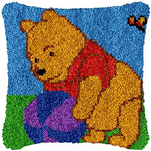 ROCKY&CHAO Latch Hook Pillow Case Kit for Adults - DIY Cushion Cover Cross Stitch Embroidery 17X17Inch/43x43cm - Pooh Bear Home Decor
