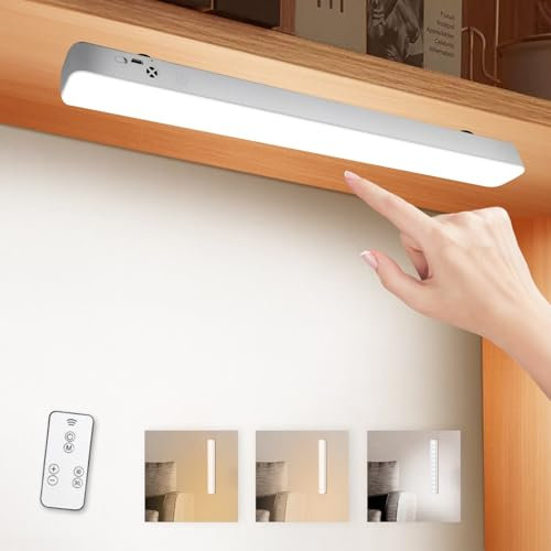 URAQT 42CM Luce Armadio LED, Magnetica Armadio LED con Controllo Tattile, 2400mAh 3 Modalità Ricaricabile Luce Sottopensile Dimmerabile Lampada, per Cucina Scale Corridoio Camera da Letto