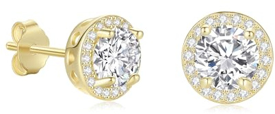 GAVU Pendientes Mujer Plata de Ley 925 Chapados en Oro 14K con Zirconia Cúbica, Pendientes Dorados Mujer