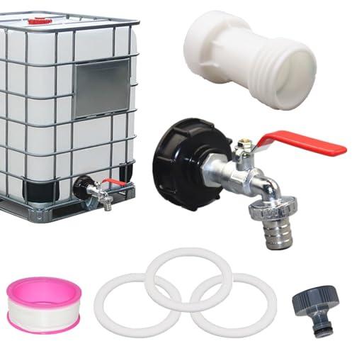 HuaMuDM Adaptador Depósito IBC,Grifo Depósito IBC,grifo deposito 1000 litros,1/2 Adaptador tanque IBC,Grifo Jardin IBC Adaptador Depósito 1000 L,para Exterior Jardin Deposito Agua Lluvia Adaptador