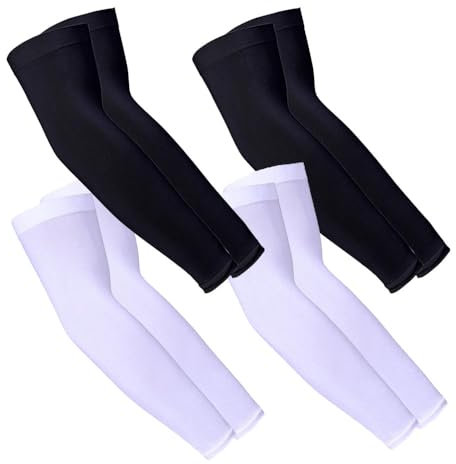 Voarge 4 paia di manicotti di raffreddamento UV per uomo e donna, protezione per braccio di raffreddamento UPF 50+, scaldamuscoli per basket, pallavolo, equitazione (2 Nero+2 Bianco)