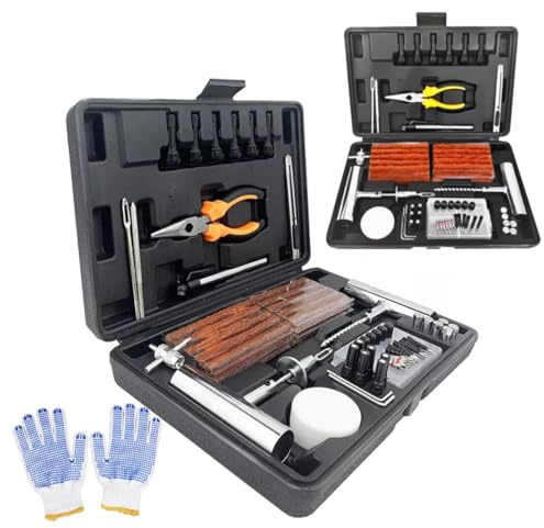 NOOGUI - Kit Riparazione Pneumatici Auto - Kit Foratura Moto - Riparazioni in 15 Minuti - Include 117 Pezzi con Stoppini, Attrezzi a T, Valvole e Pinze - Kit Riparazione Gomme