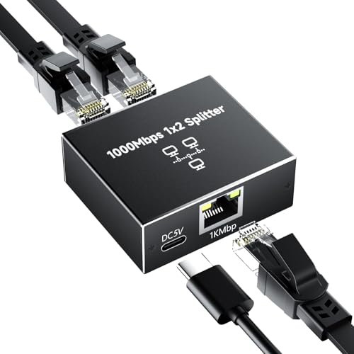 GlasFlength Divisor LAN de 1 a 2 1000 Mbps Ethernet, conmutador LAN de 4 Puertos con Cable de alimentación Tipo C Gigabit Ethernet Switch Cable de alimentación para Ordenador hubs Switches Router