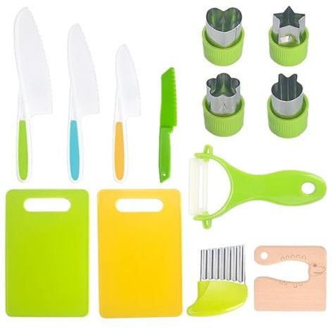 wolkenschaukel Sicheres Küchen Set - für kleine Gourmetköche 13 teiliges Kindermesserset Kinderkochmesserset zum Schneiden von Obst, Gemüse und Küchenarbeiten