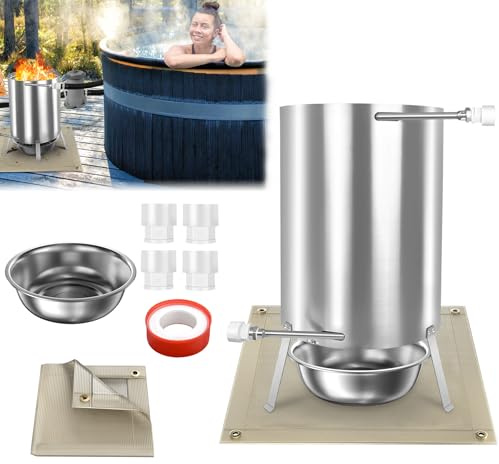 MAYTIIMO Poolvärmare, eldtunna, rostfritt stål eldtunna med värmespiral för pooler, träpool med Ø 32/38 mm anslutning för snabb uppvärmning, perfekt för utomhus- och pooluppvärmning