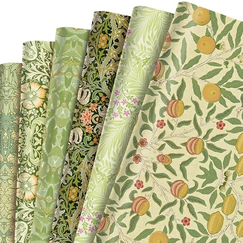 12 Sheets William Morris Wrapping Paper Set William Morris Gift Wrapping Paper 6 Design Green Vines and Flowers Patterns Paper for Flowers Themed Party Wedding Bridal Shower Baby Shower 20'' x 27''