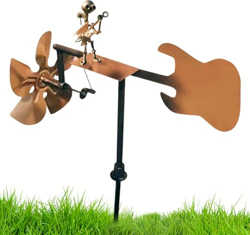 Molino de viento de metal hecho a mano para guitarrista, molino de viento para guitarristas, decoración de jardín, escultura de viento para guitarristas, figuras musicales y estatuas, Windspinner para