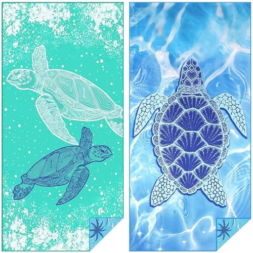 Hyhuiyin 2 Pack Microfibre Beach Towels, 180×90 cm Extra Large Quick Dry Beach Towel with Double Side Print Reusable Soft Towels for Audlts Sand Free Lightweight Towels for Pool, Gym, Camping & Travel