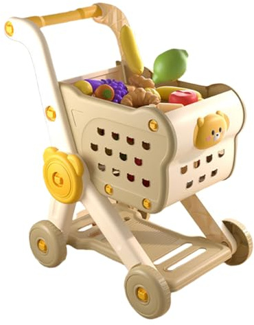 Carrello della spesa per bambini – Carrello giocattolo per bambini, carrello della spesa prefinito | Set di rulli creativi per l'apprendimento precoce con struttura colorata, set interattivo di