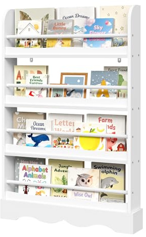 WOLTU Libreria Montessori para Niños, de 4 Estantes para Habitación Infantil, Sala de Juegos y Guarderia, Blanco, 80x12x118 cm