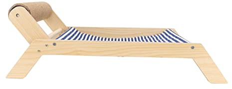 VGEBY Hamaca para Gatos, Columpio Interior con Marco de Madera con Diseño Antivibración para Gatos, Lugar para Descansar y Jugar Cómodamente (Cama de Rodillos de sisal de Playa)
