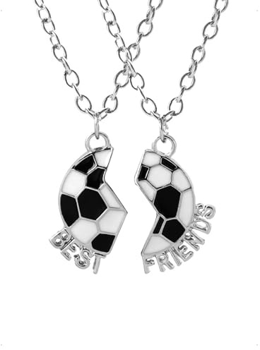 KONFEN Collana Amicizia Calcio, BFF Collana dell'Amicizia per 2 Ragazze, Ciondolo Football, Regalo Calcio, Gioielli Regalo Donna, Gioielli Ciondolo per Appassionati Tifosi, Argento