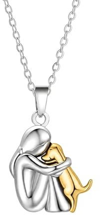 Dog Mom Necklace, Woman Hug Dog Pendant - Memorial Gift for Women