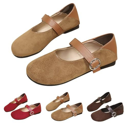 Mary Jane Halvskor för kvinnor – ballerina med remmar dansskor, platta ballerinaskor, velourläder, bollskor, lätta enkla skor, bekväma traditionella skor, vintage tofflor, elegant sandalett