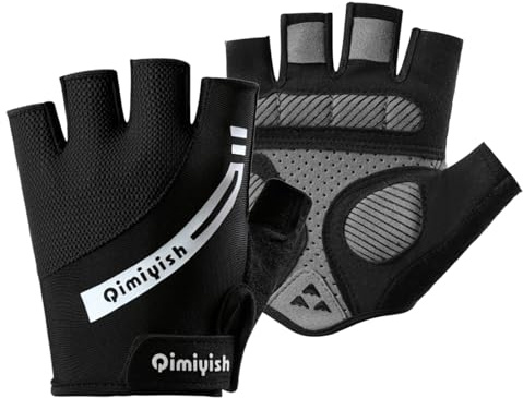 Mecmbj Gant Velo Enfant Demi Doigts, Antidérapant et Respirant(Noir)